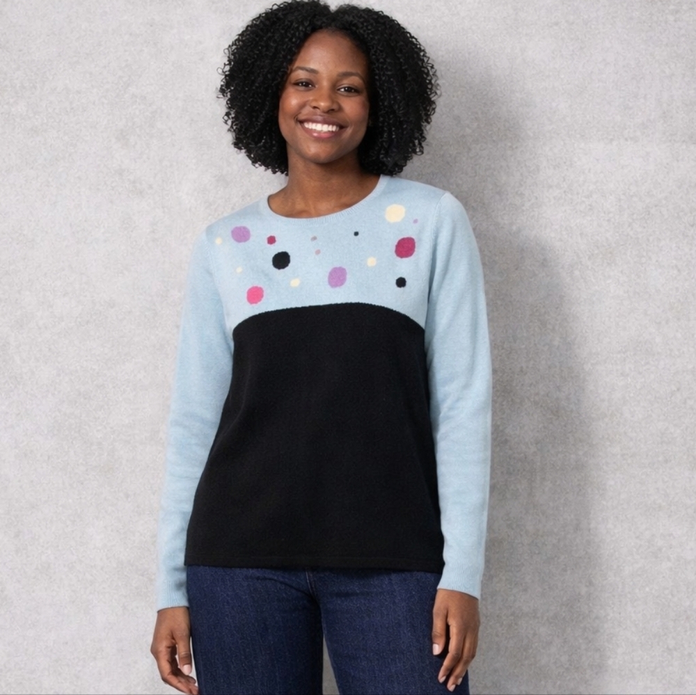 100% Cashmere Sweater Daniel Bishop Light Blue Black Colorful Slim Fit Large